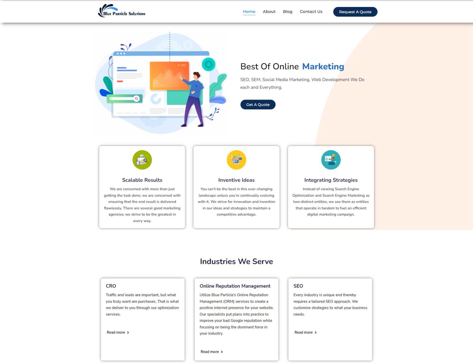 Designing and developing a website for a cutting-edge digital marketing agency: Blue Particle Solutions