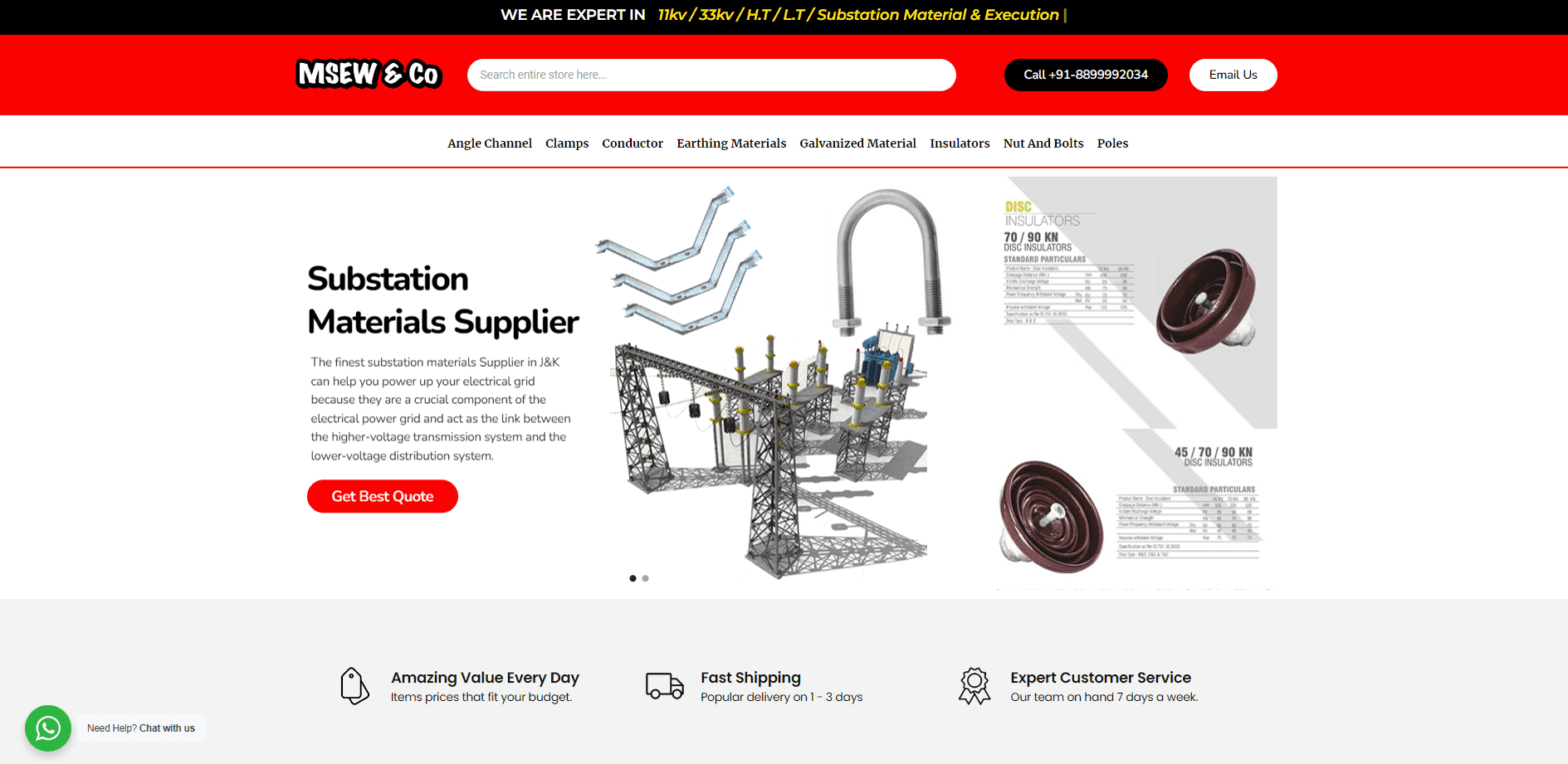 Substation Materials Supplier and Exporter, a website designed, developed and SEO – MSEWCO